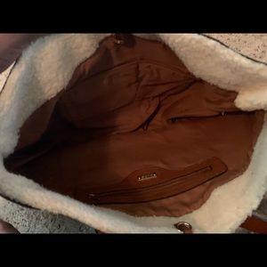 Cognac Brown tote with faux sheep wool interior